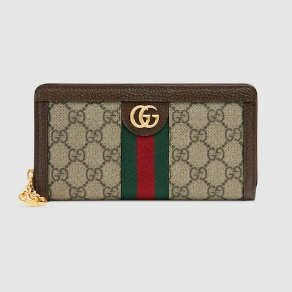 GUCCI GG SUPREME OPHIDIA ZIP AROUND WALLET
